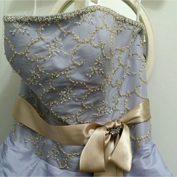 Sz 14 Le Gala Purple Strapless Prom Dress - Picture 2 of 8